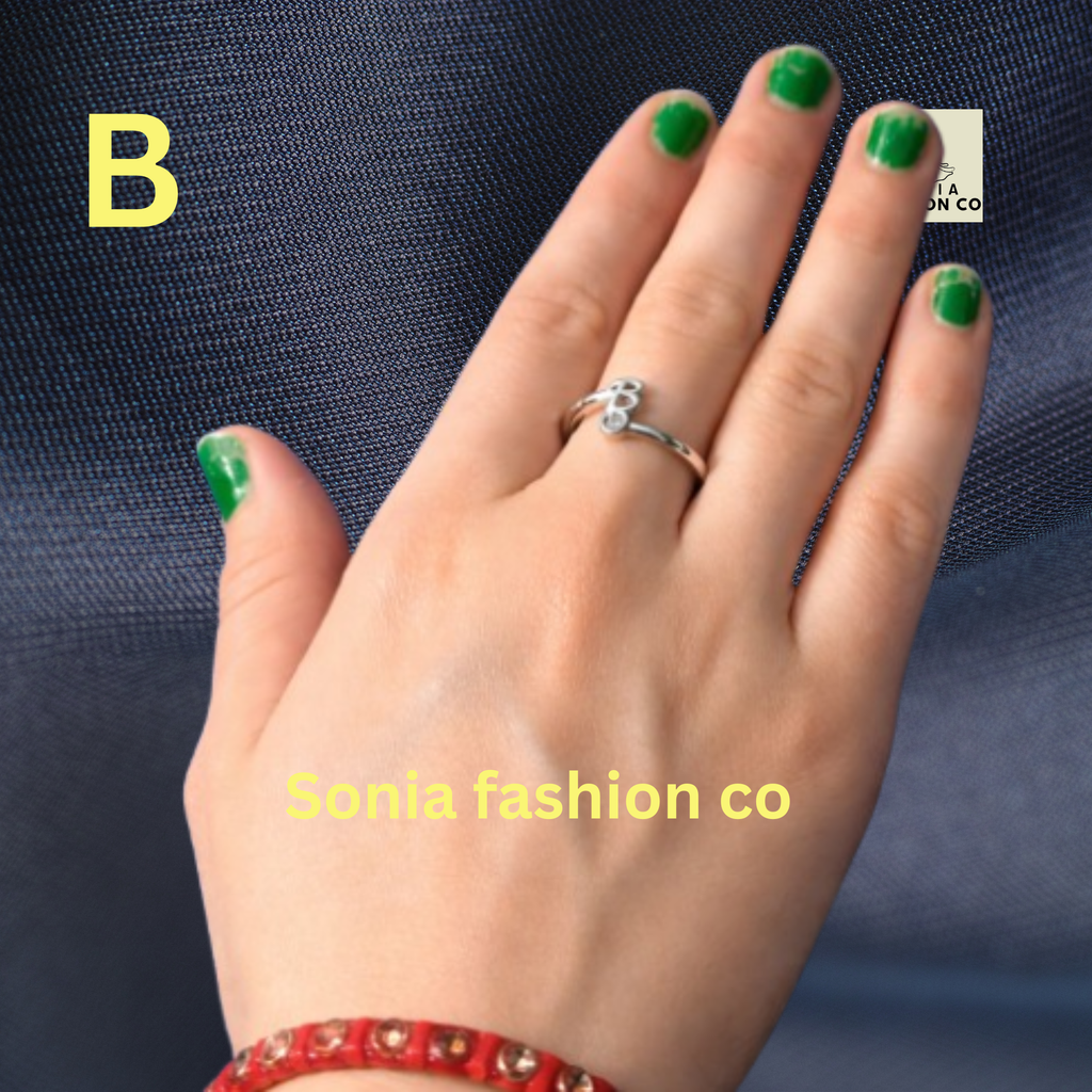 Alphabet B Silver Plated Crystal Ring for Women