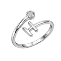 Elegant silver plated Alphabet H initial ring with sparkling cubic zirconia stone, minimalist designer finger ring for women and girls, perfect for daily wear, gifting, parties, and special occasions.