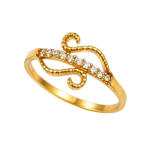 Elegant gold plated designer ring with sparkling cubic zirconia stones, stylish wave design finger ring for women and girls, perfect for daily wear, parties, weddings, and gifting.