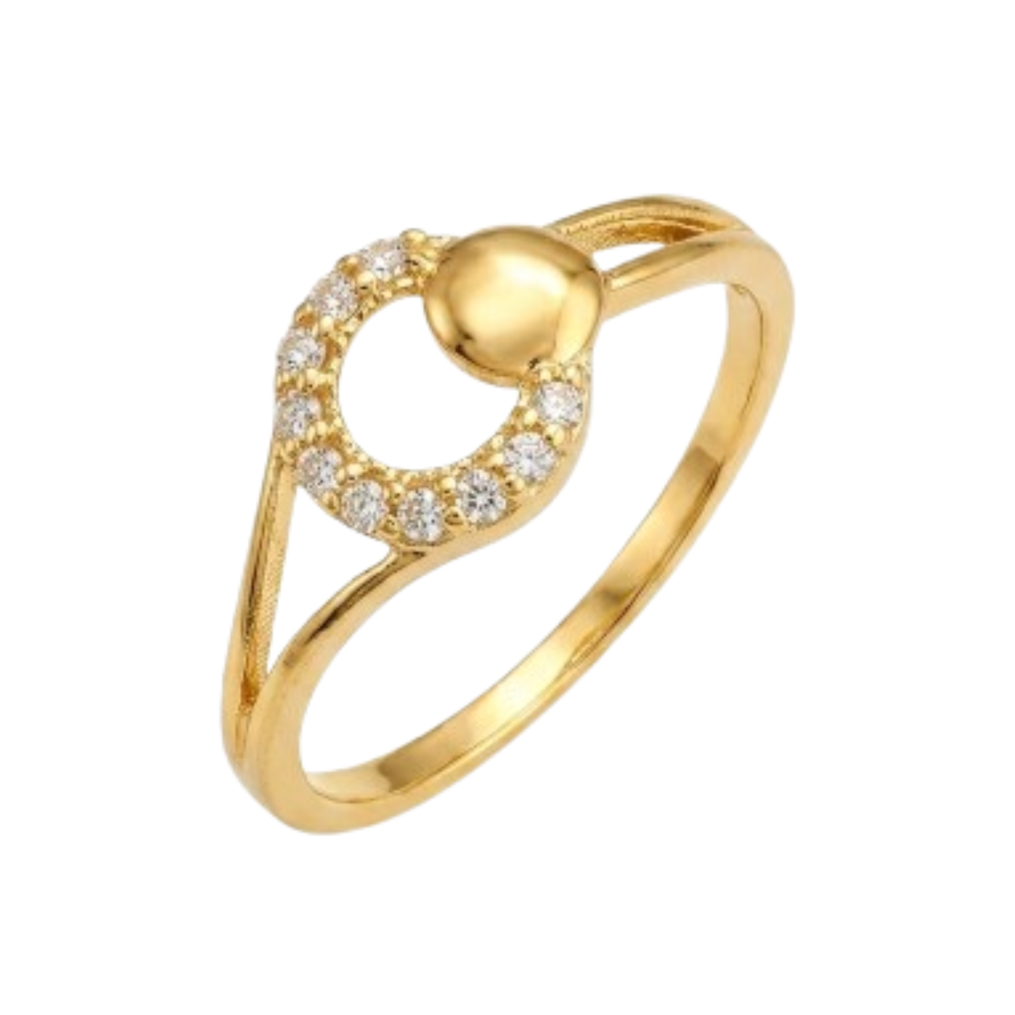 Elegant gold plated open circle ring with sparkling cubic zirconia stones, minimalist designer finger ring for women and girls, perfect for daily wear, parties, weddings, and gifting.
