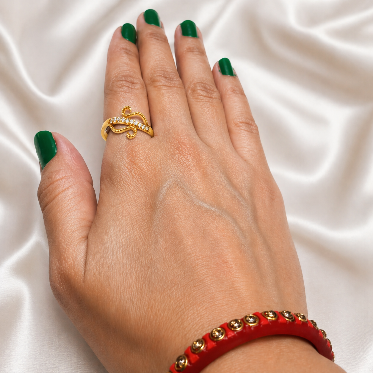 Elegant Gold Plated CZ Stone Designer Ring for Women