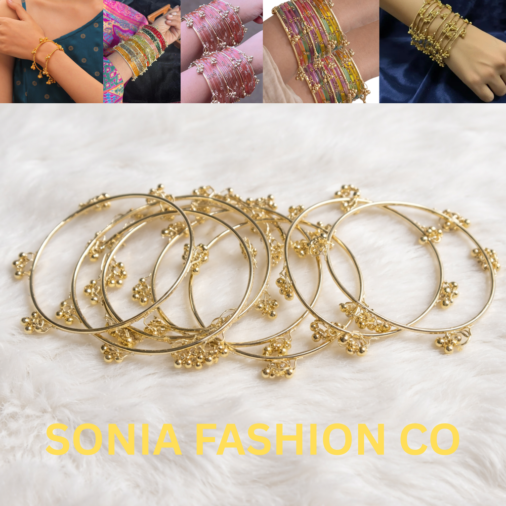 Kashmiri Bangles Decorative Golden Circle Collection Pack of 8
