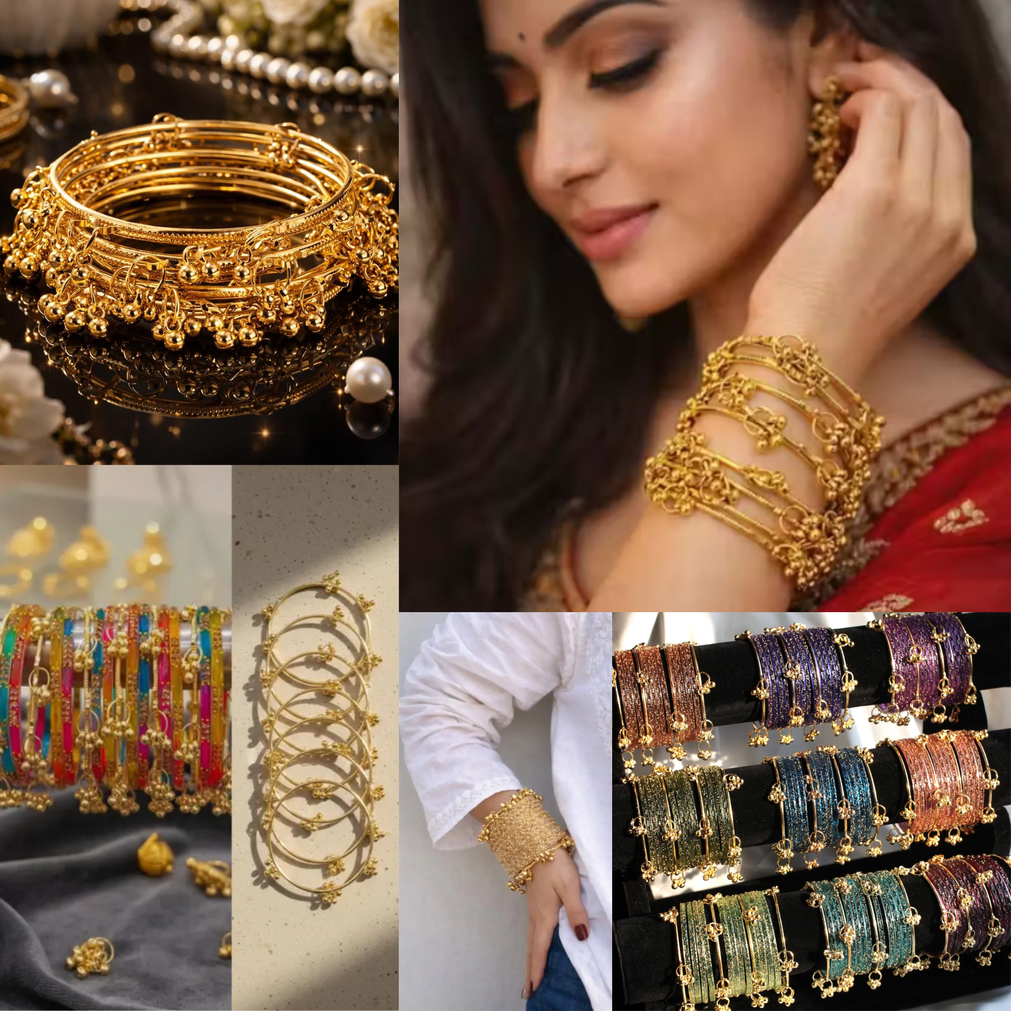 Kashmiri Bangles Decorative Golden Circle Collection Pack of 8