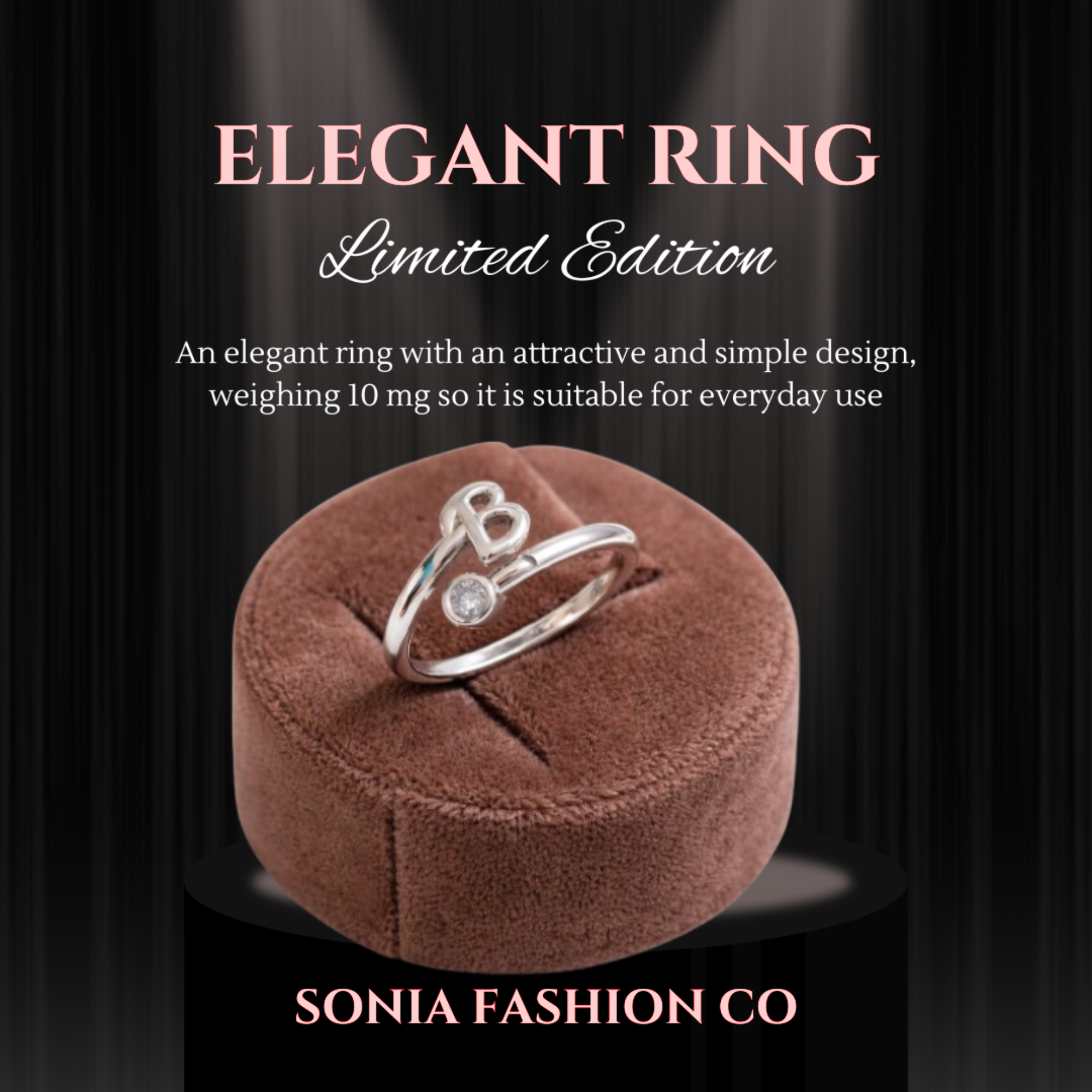 Alphabet B Silver Plated Crystal Ring for Women