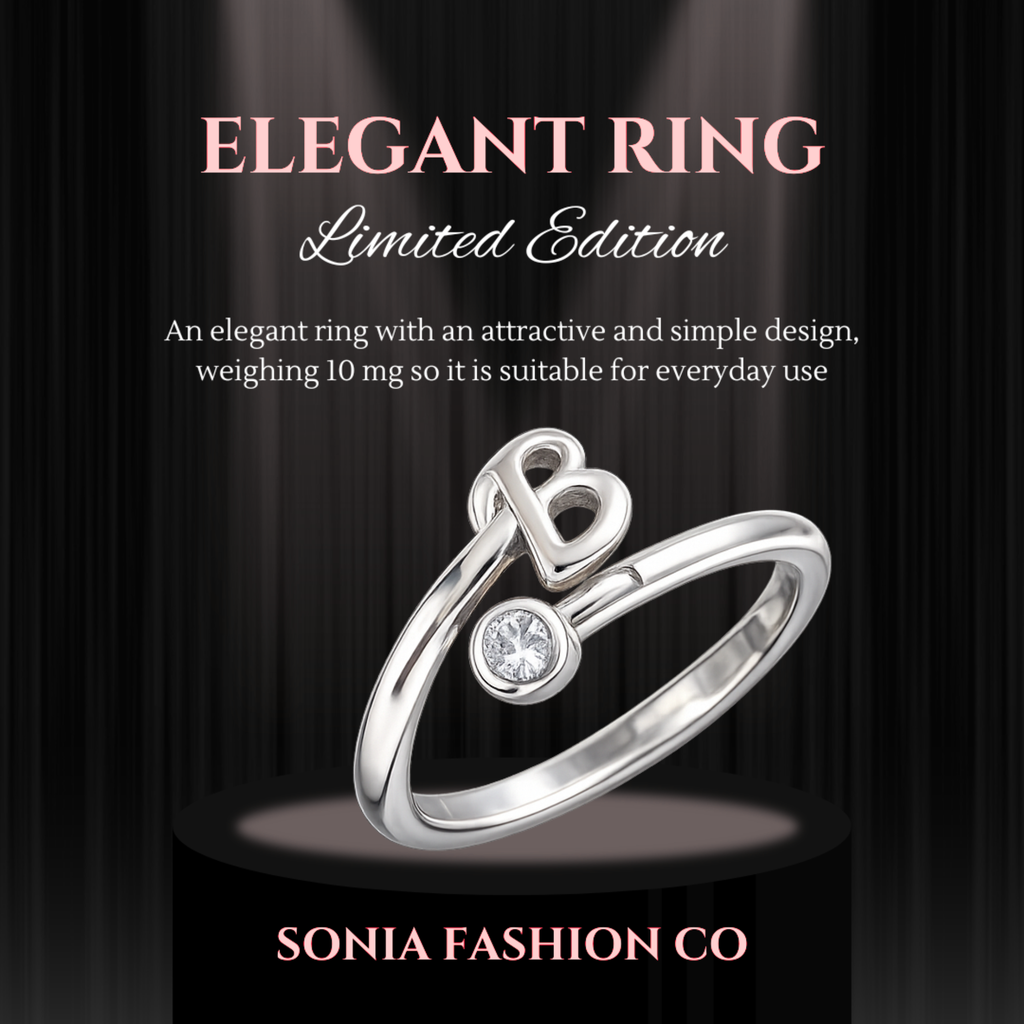 Alphabet B Silver Plated Crystal Ring for Women