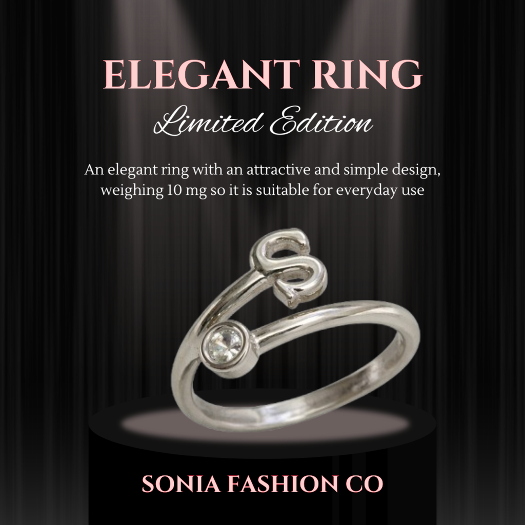 Alphabet S Silver Plated Crystal Ring for Women