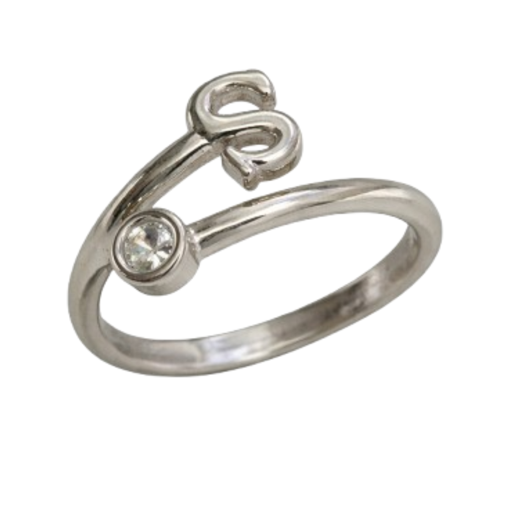 Alphabet S Silver Plated Crystal Ring for Women