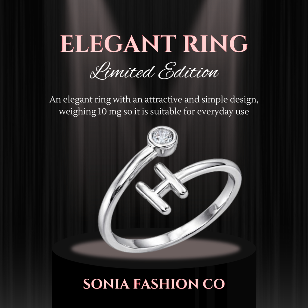 Alphabet H Silver Plated Crystal Ring for Women