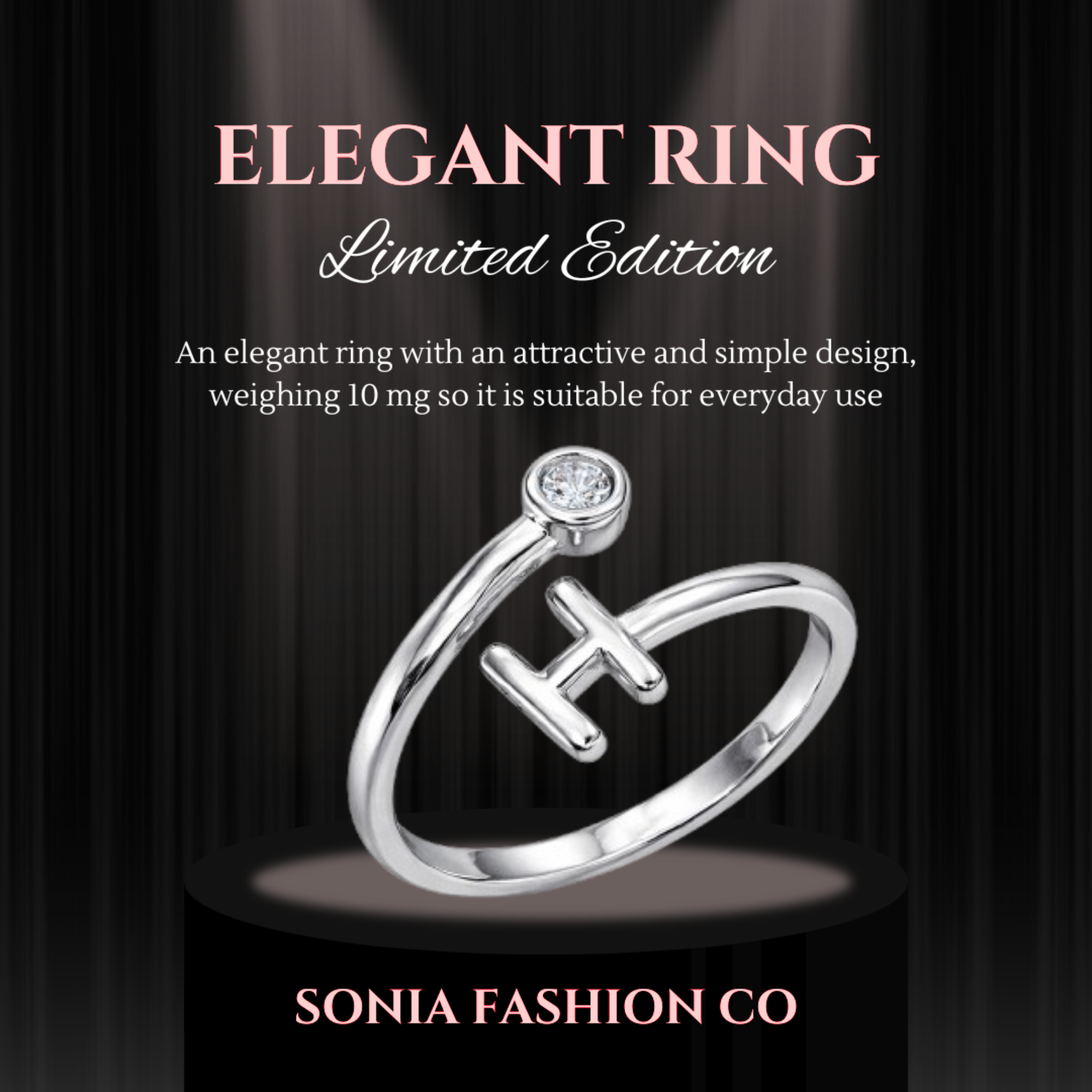 Alphabet H Silver Plated Crystal Ring for Women