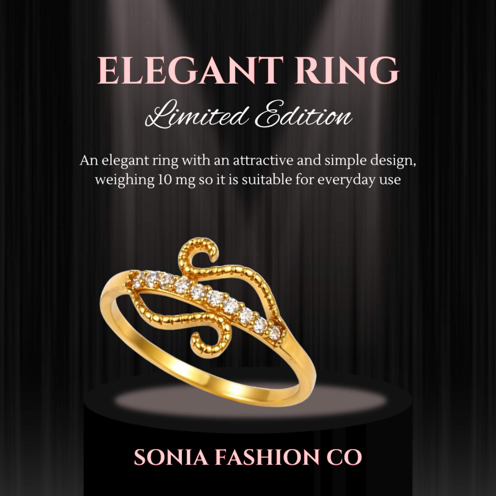 Elegant Gold Plated CZ Stone Designer Ring for Women