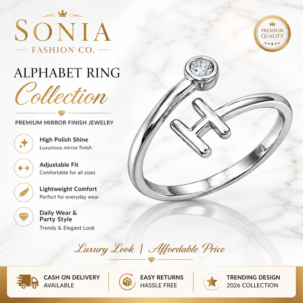 Alphabet H Silver Plated Crystal Ring for Women