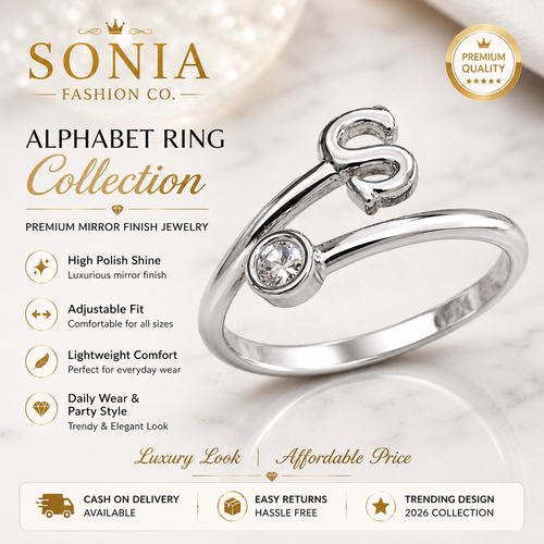Alphabet S Silver Plated Crystal Ring for Women