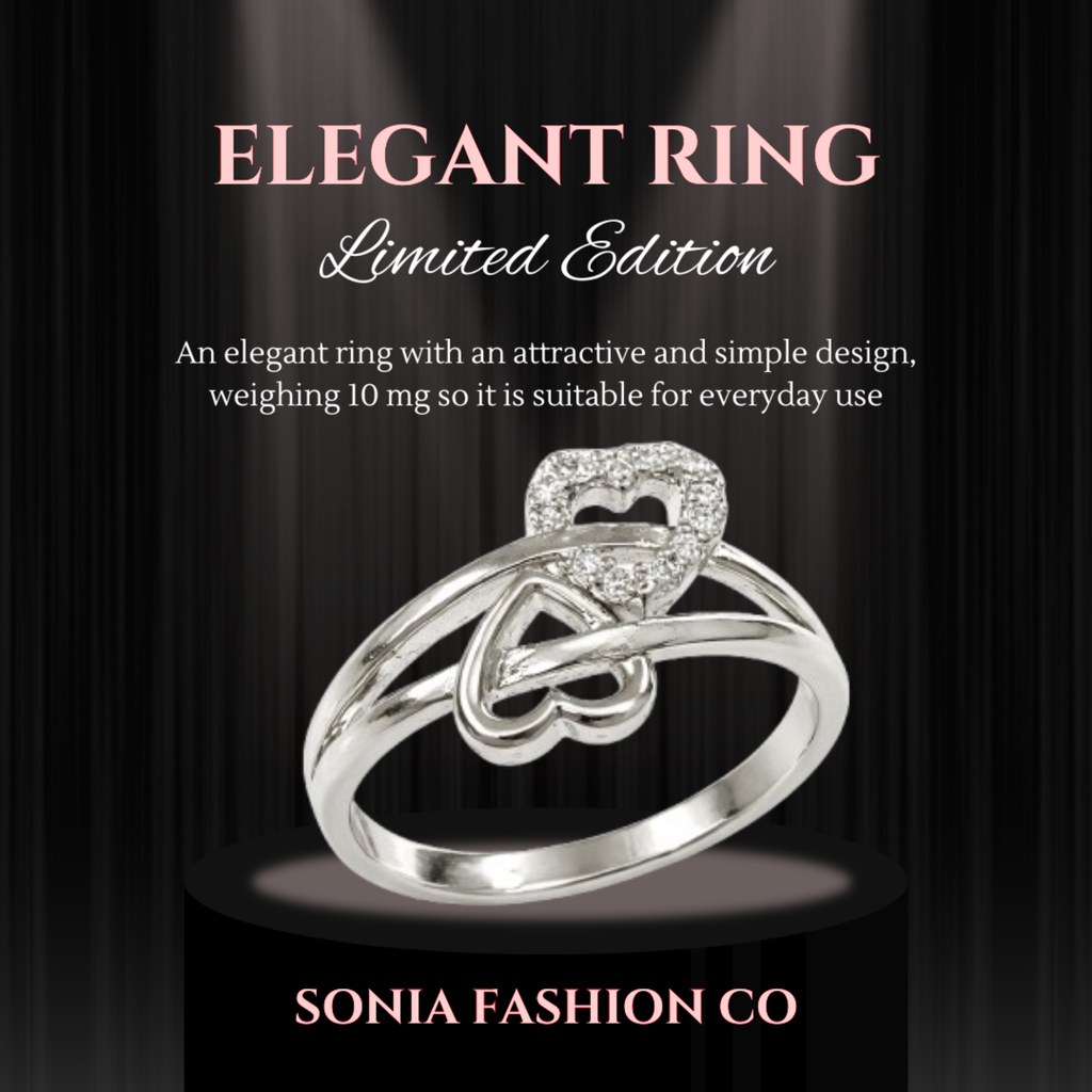 Elegant Silver Plated Double Heart Crystal Ring for Women