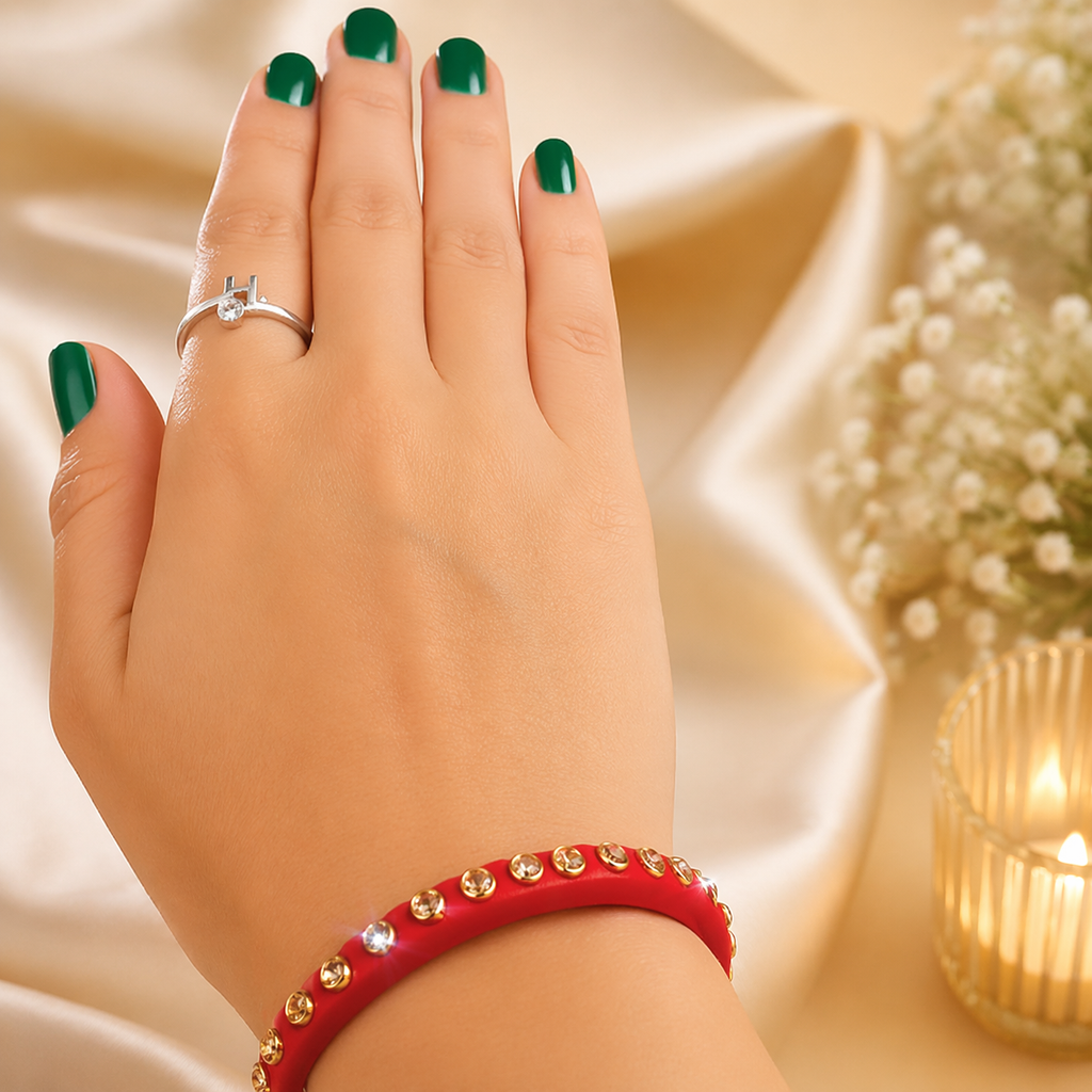 Alphabet H Silver Plated Crystal Ring for Women