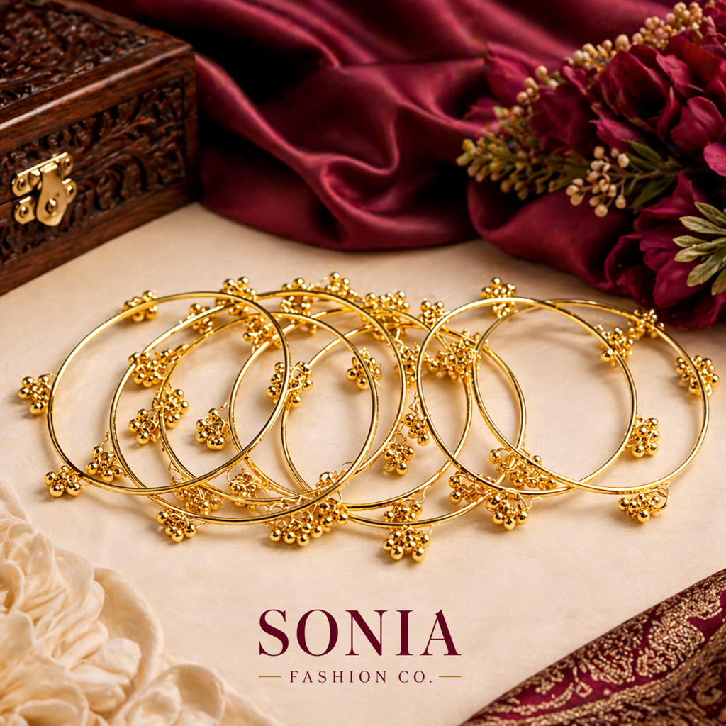 Kashmiri Bangles Decorative Golden Circle Collection Pack of 8