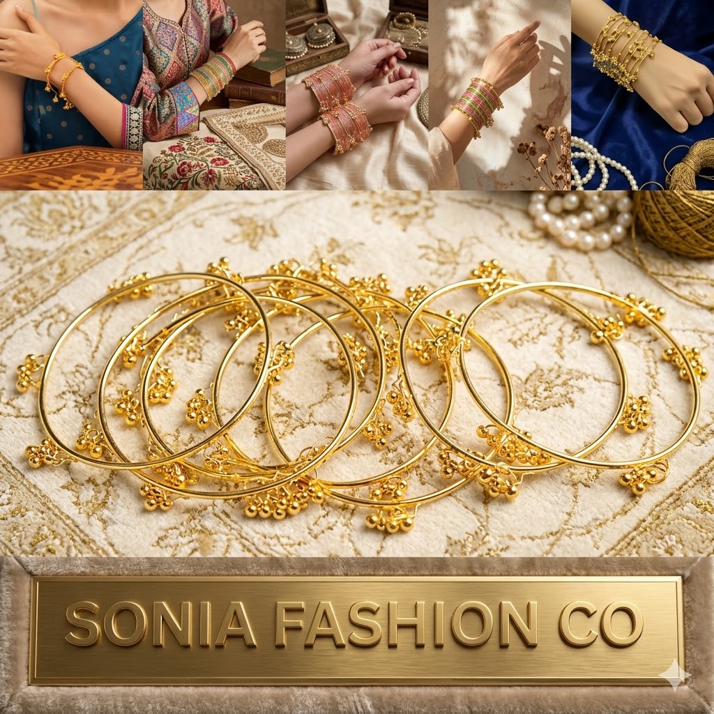Kashmiri Bangles Decorative Golden Circle Collection Pack of 8