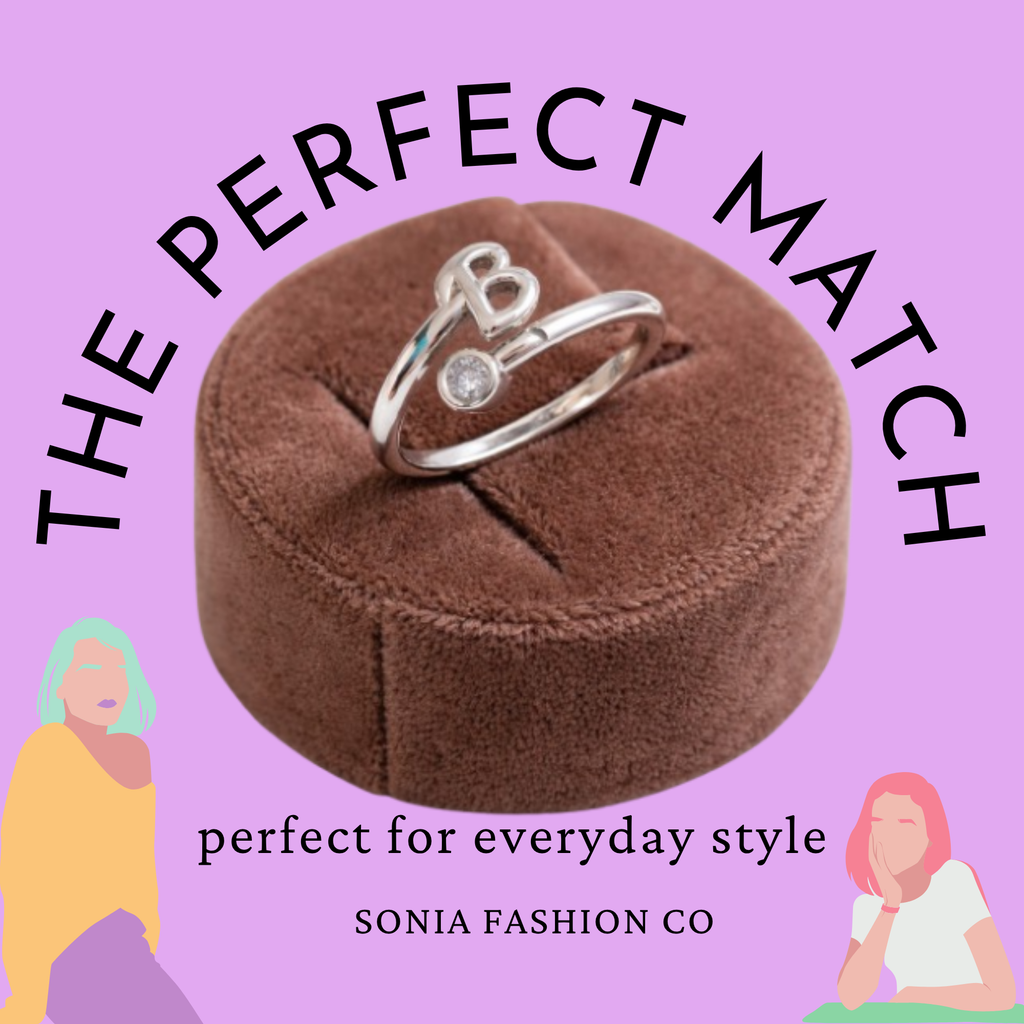 Alphabet B Silver Plated Crystal Ring for Women