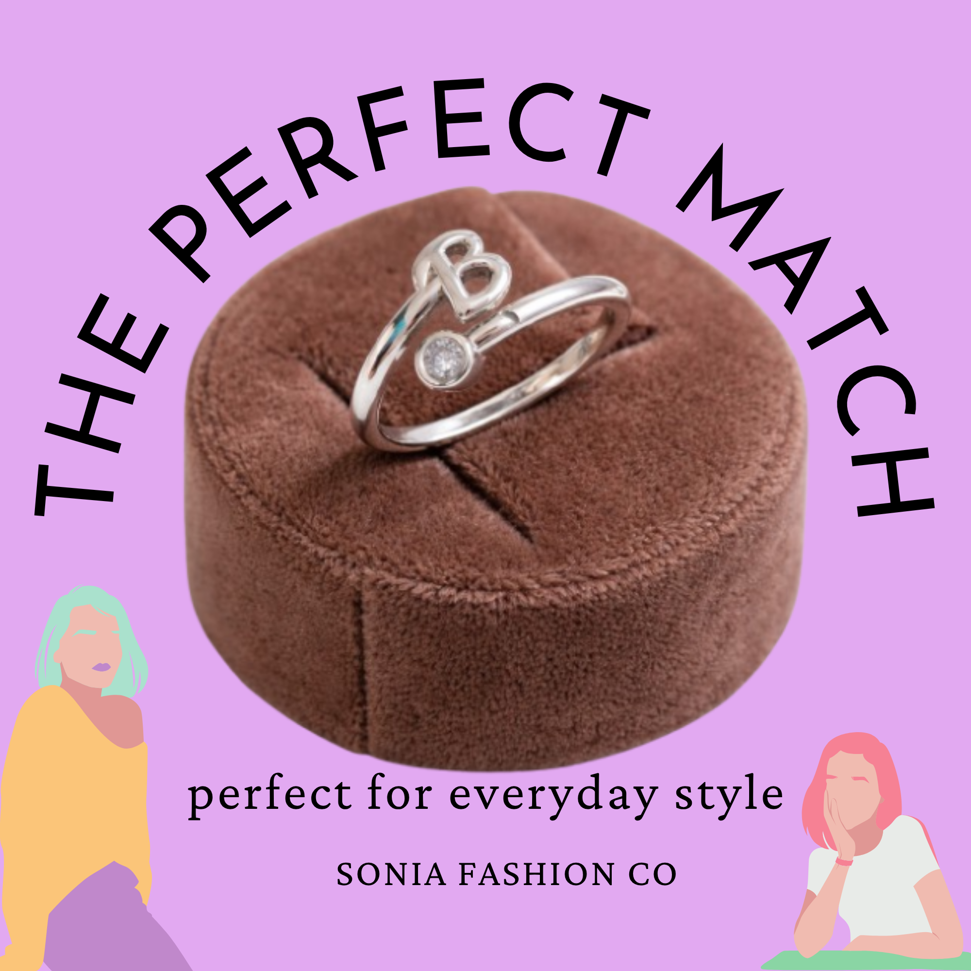 Alphabet B Silver Plated Crystal Ring for Women