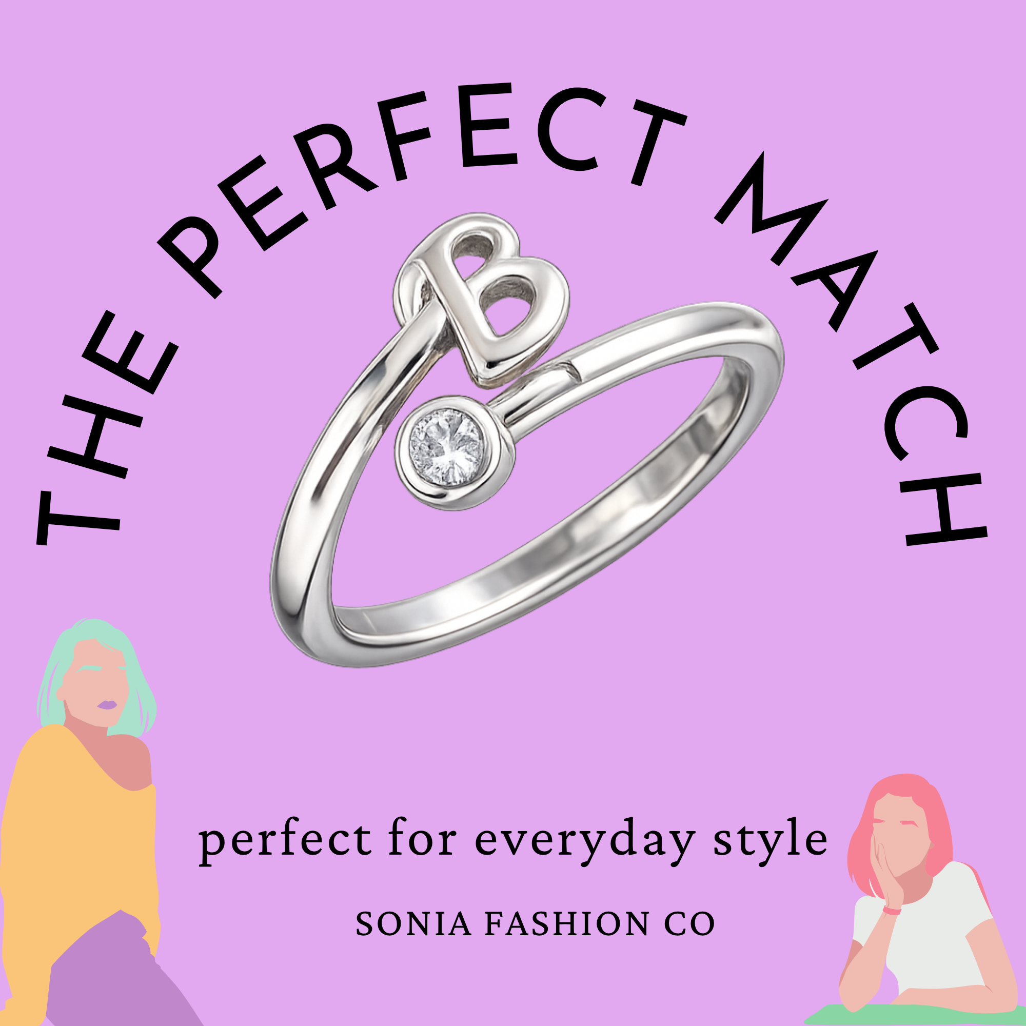 Alphabet B Silver Plated Crystal Ring for Women