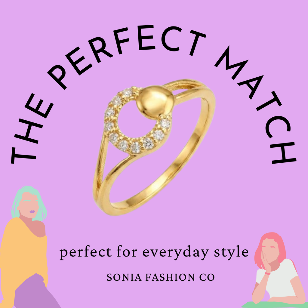Elegant Gold Plated Circle CZ Stone Ring for Women