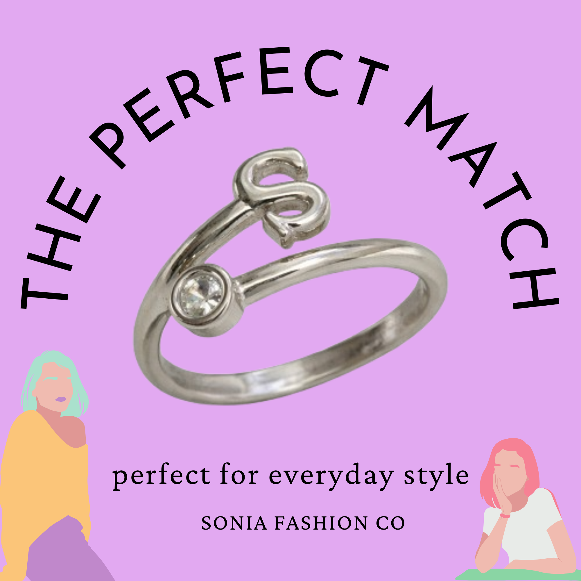 Alphabet S Silver Plated Crystal Ring for Women