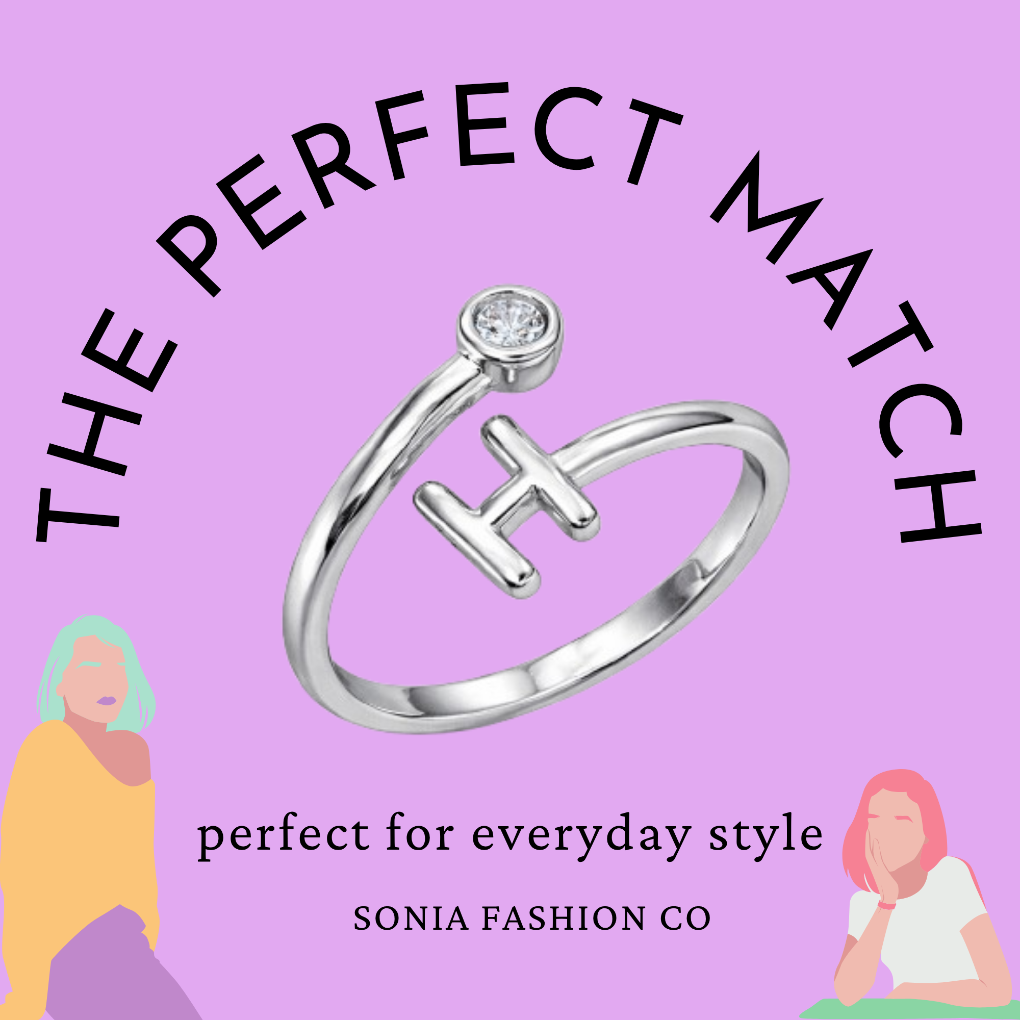 Alphabet H Silver Plated Crystal Ring for Women