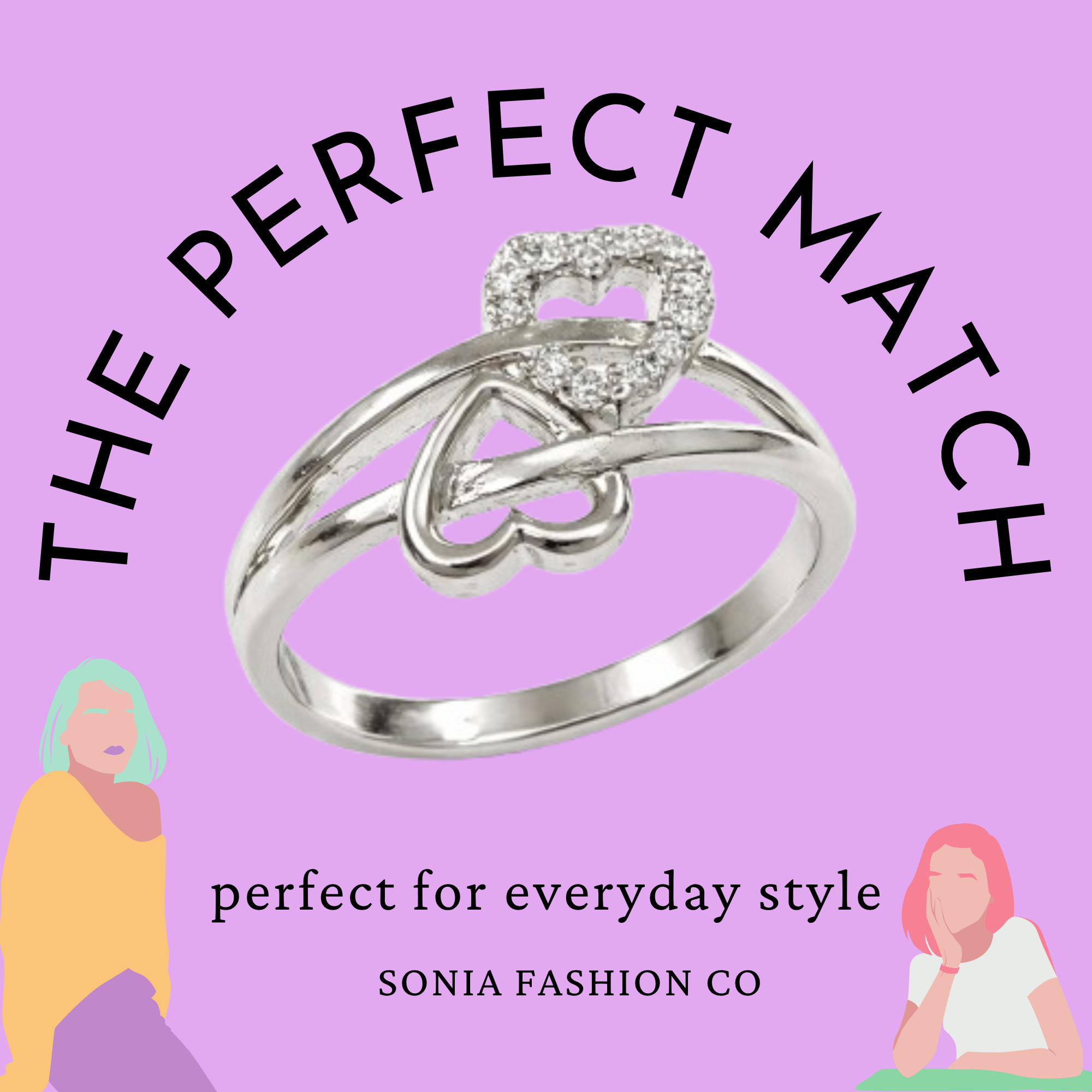 Elegant Silver Plated Double Heart Crystal Ring for Women