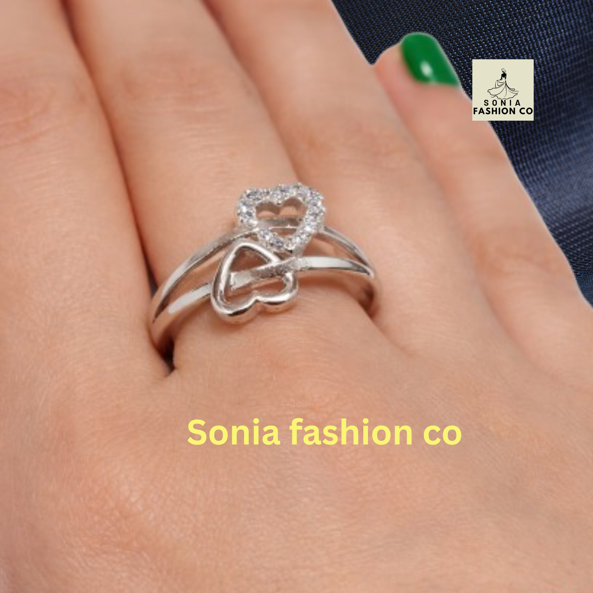 Elegant Silver Plated Double Heart Crystal Ring for Women