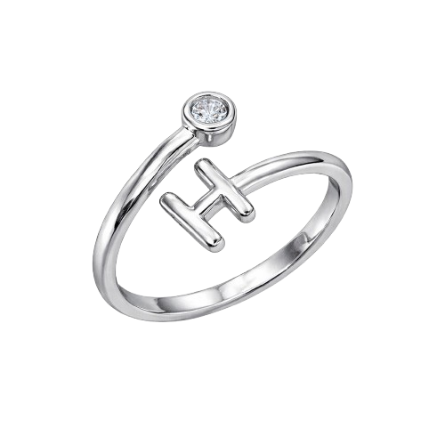 Alphabet H Silver Plated Crystal Ring for Women