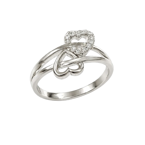 Elegant Silver Plated Double Heart Crystal Ring for Women
