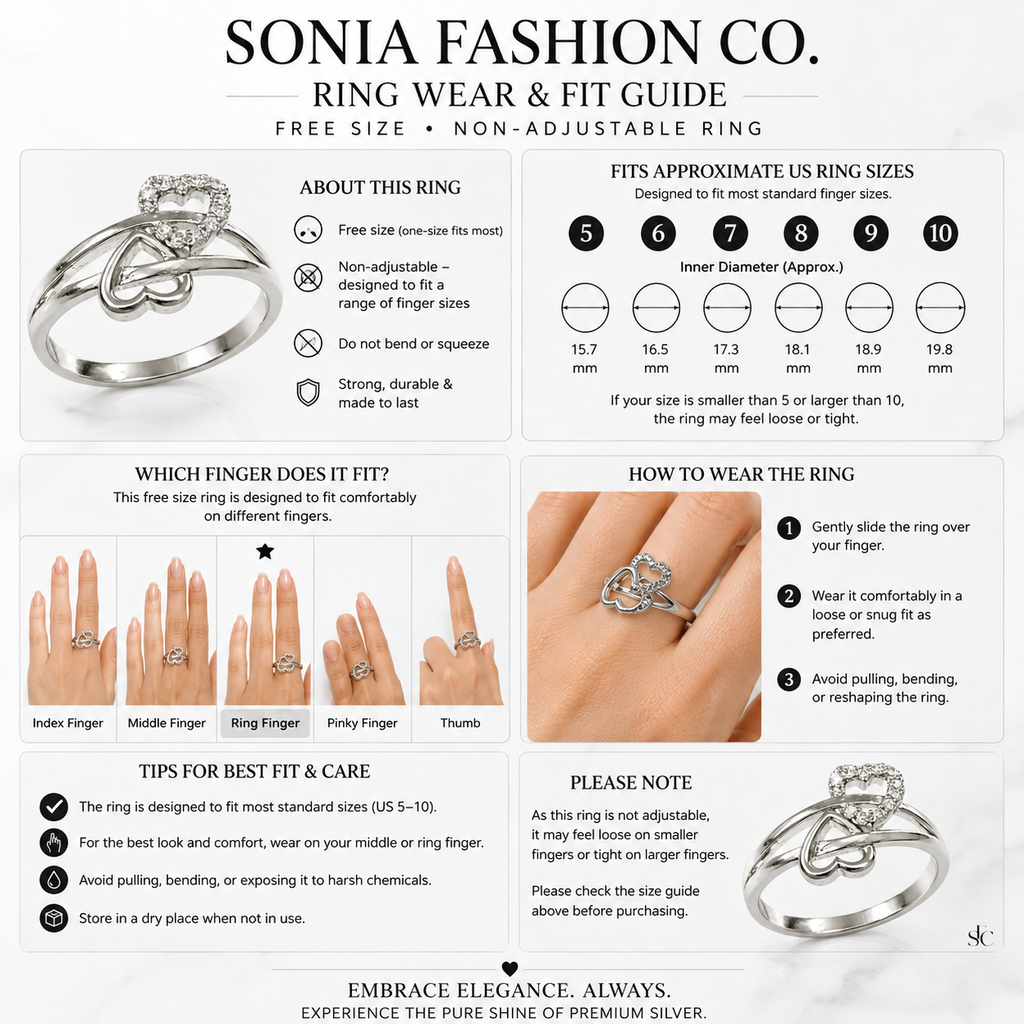 Elegant Silver Plated Double Heart Crystal Ring for Women