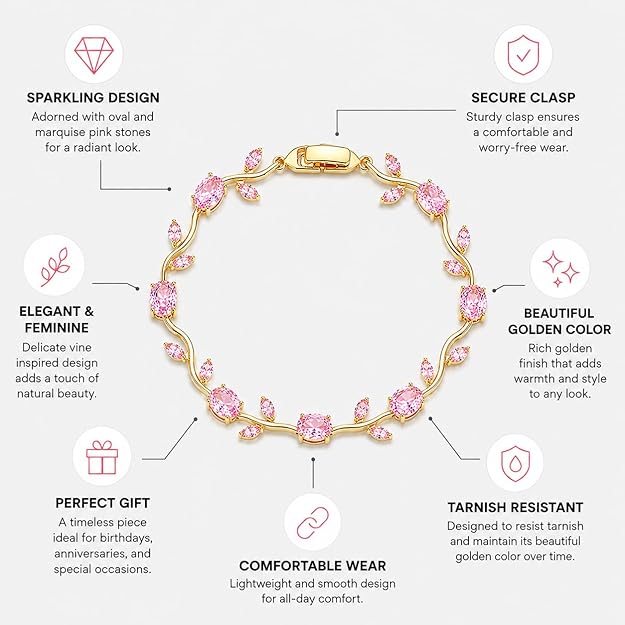 Pink Crystal Tulip Flower Bracelet for Women