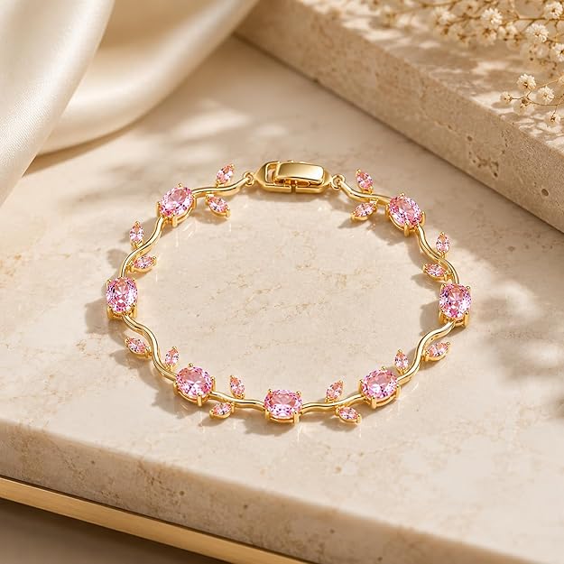 Pink Crystal Tulip Flower Bracelet for Women
