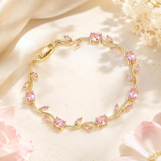 Pink Crystal Tulip Flower Bracelet for Women