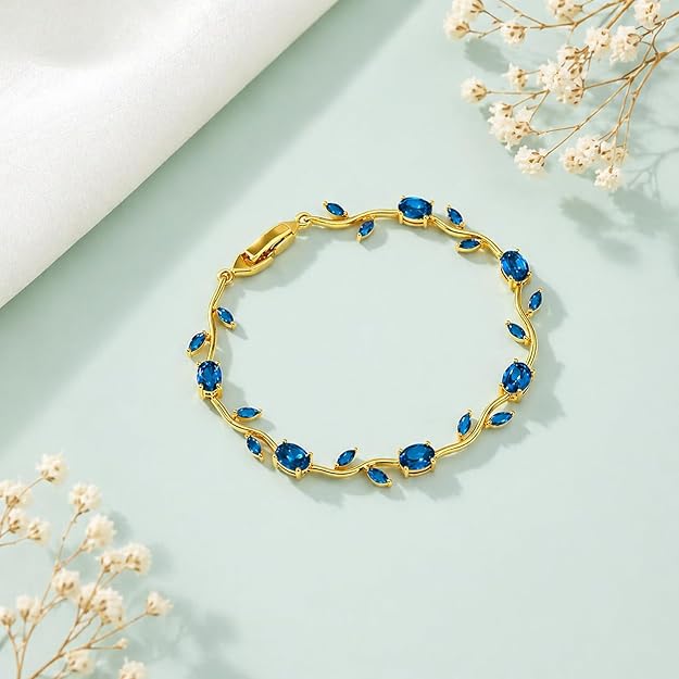 Blue Crystal Tulip Flower Bracelet for Women